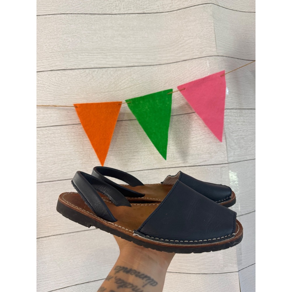 Avarca Menorca Navy Blue Leather Slingback Peep Toe Sandals Spain Size 37 US 6